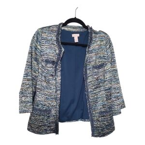 Chico's Blue Multicolor Tweed Open-Front Cardigan Jacket